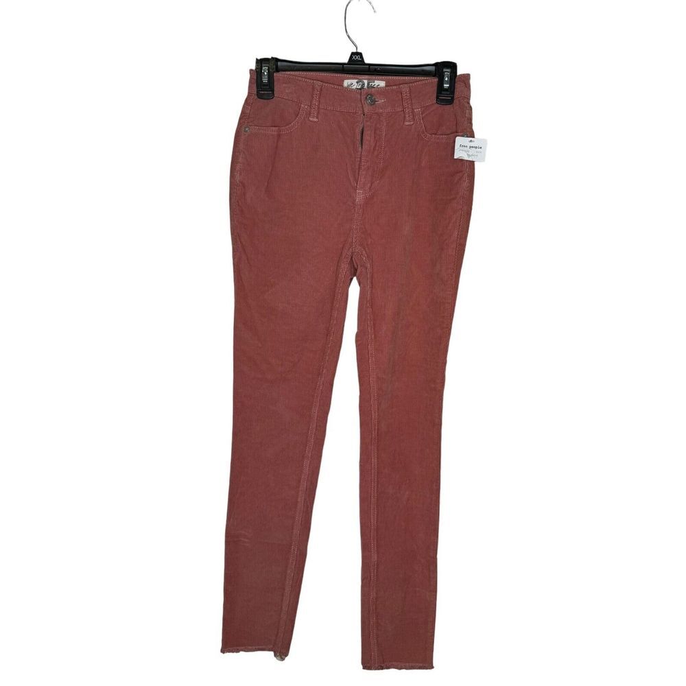 We The Free People Women's Pants Mid-Rise Skinny Corduroy Raw Hem Brown 25 NWT